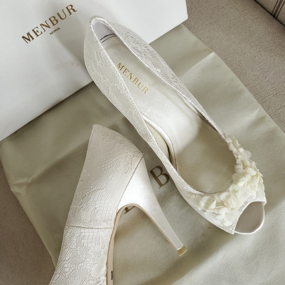 Menbur Novia REA Women's Ivory Heels Wedding Bridal Floral Lace Size 9 - Picture 3 of 17